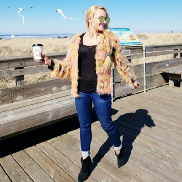 CANDY SHAG Sweater Knit Open Front Long sleeved CARDIGAN - Picture 3 of 5